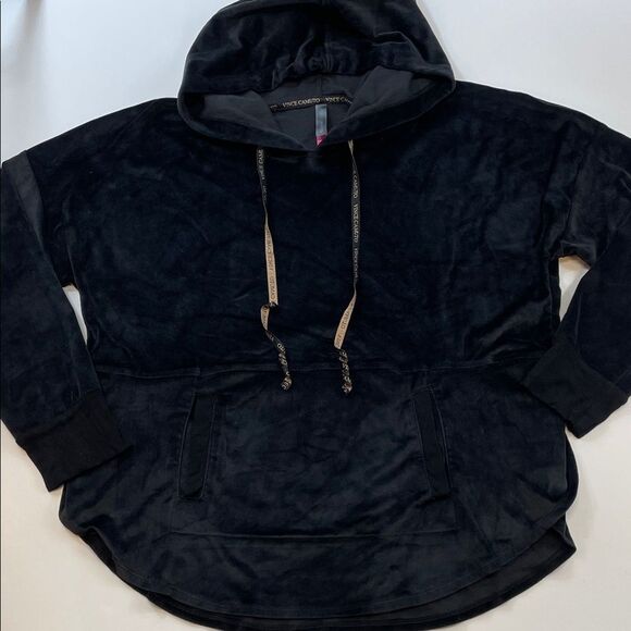 Vince Camuto Black Velour Hoodie Pullover Sweatshirt Women’s Sz M/XL - Picture 1 of 6